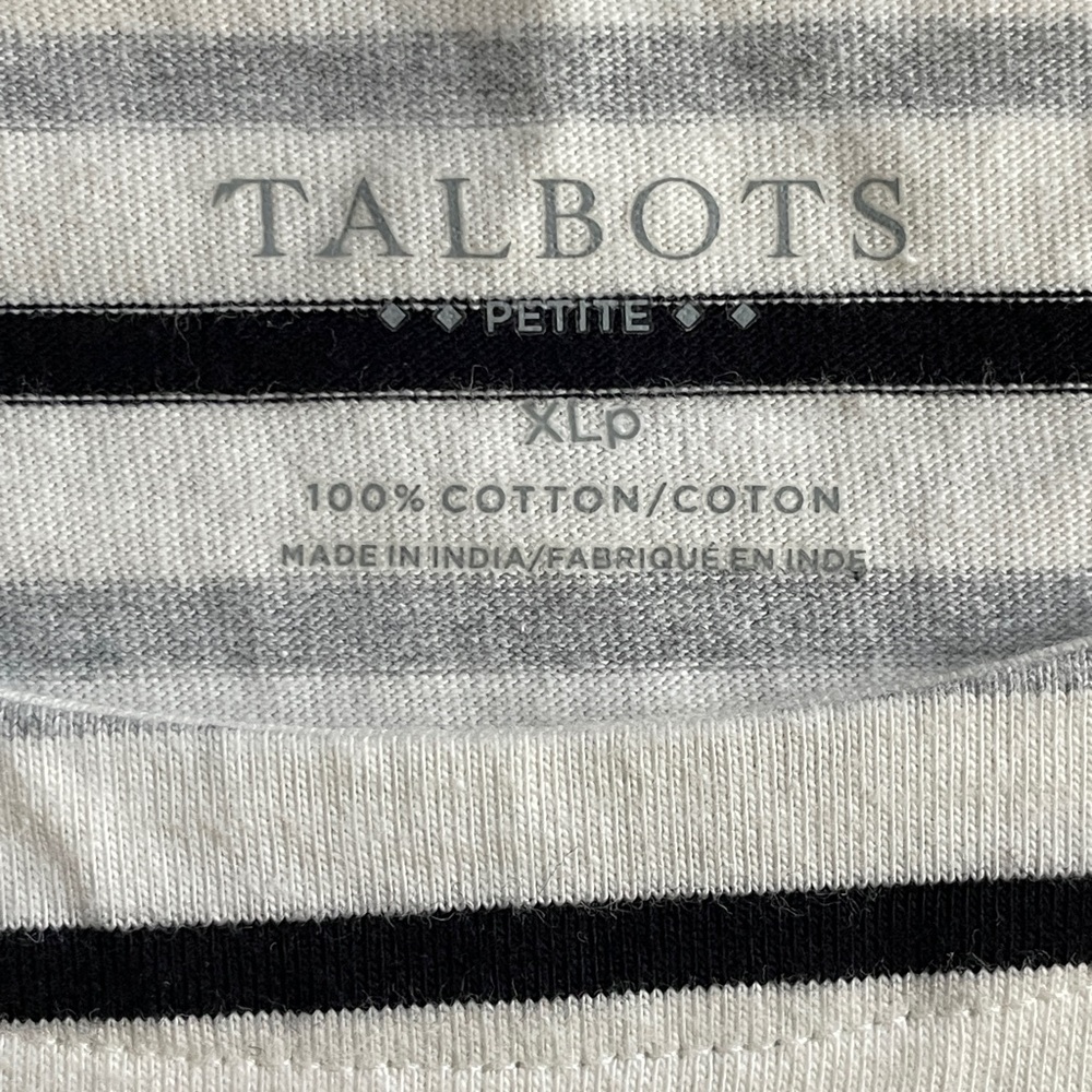 Talbots Black White Striped Cotton Long Sleeve Top Size Petite XL Buttons Gray - Picture 3 of 9
